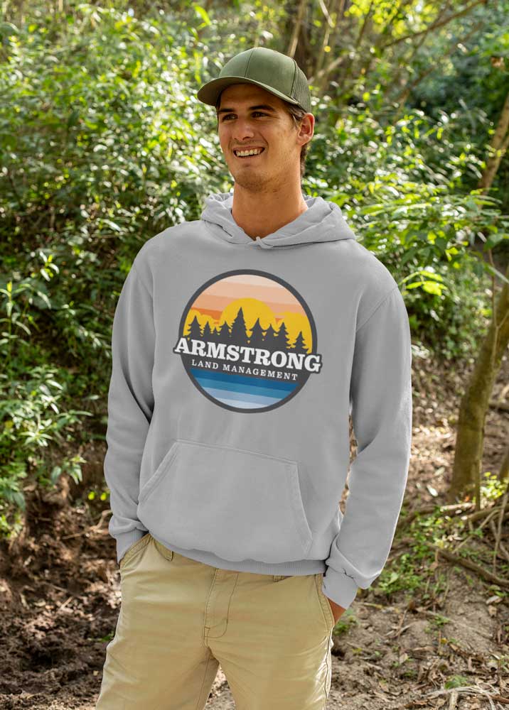 armstrong land management logo design on hoodie