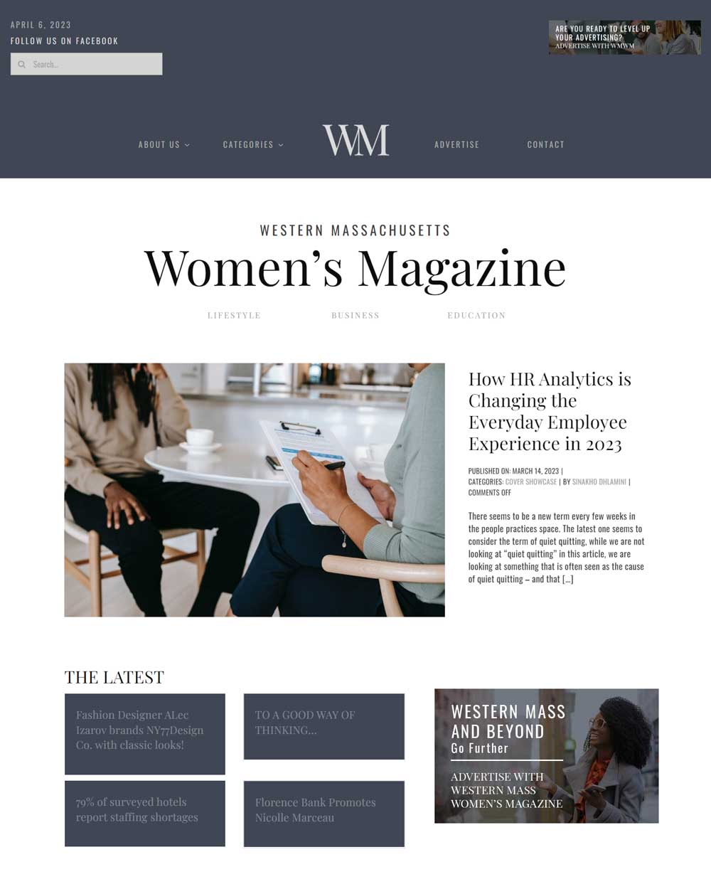 redesign of western mass women magazine home page