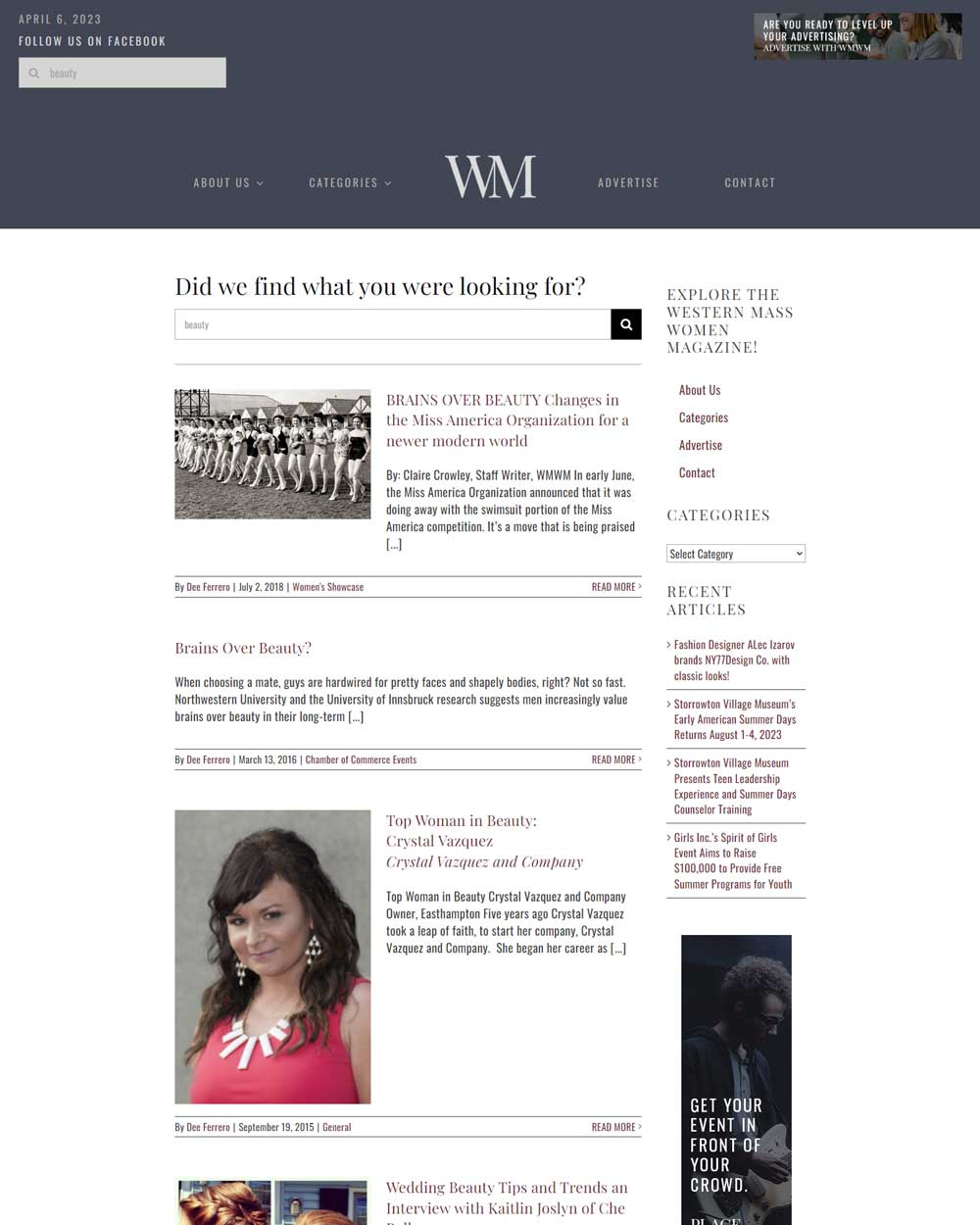 redesign of western mass women magazine archive page
