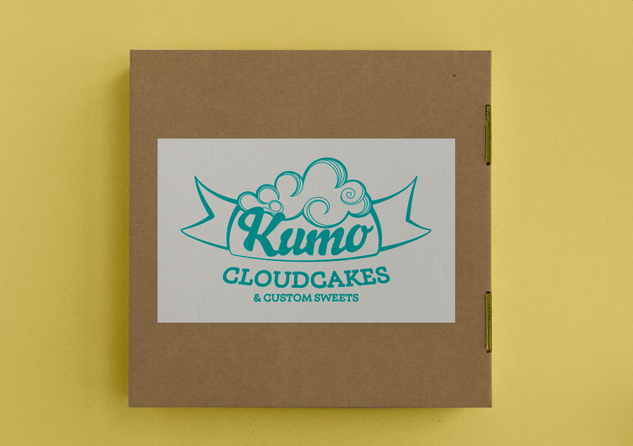 kumo cloudcakes logo design on cake box